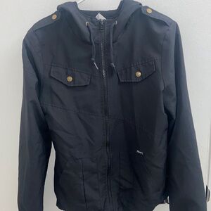 VOLCOM Womens Black Enemy Lines Windbreaker Size S Hood Outdoor Skateboarding